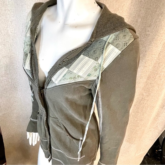 Free People Intimately Olive Patchwork Zip-Up Hoodie in Sz Medium - Picture 2 of 8